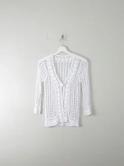 Vintage White Hand Crocheted Cardigan/Jacket S