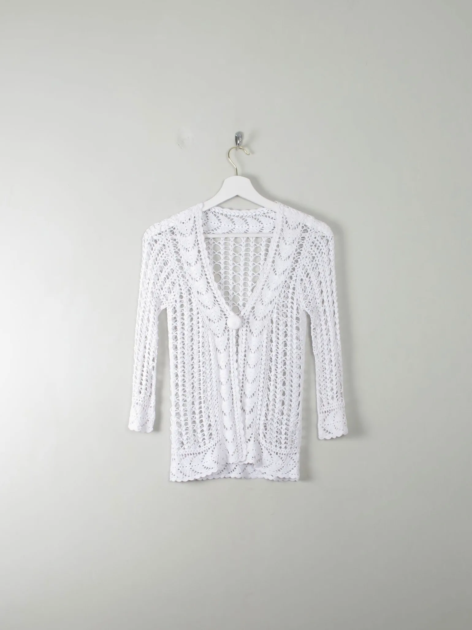 Vintage White Hand Crocheted Cardigan/Jacket S