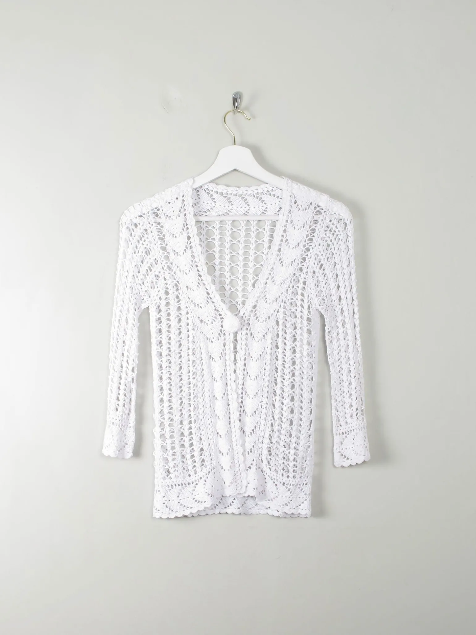 Vintage White Hand Crocheted Cardigan/Jacket S