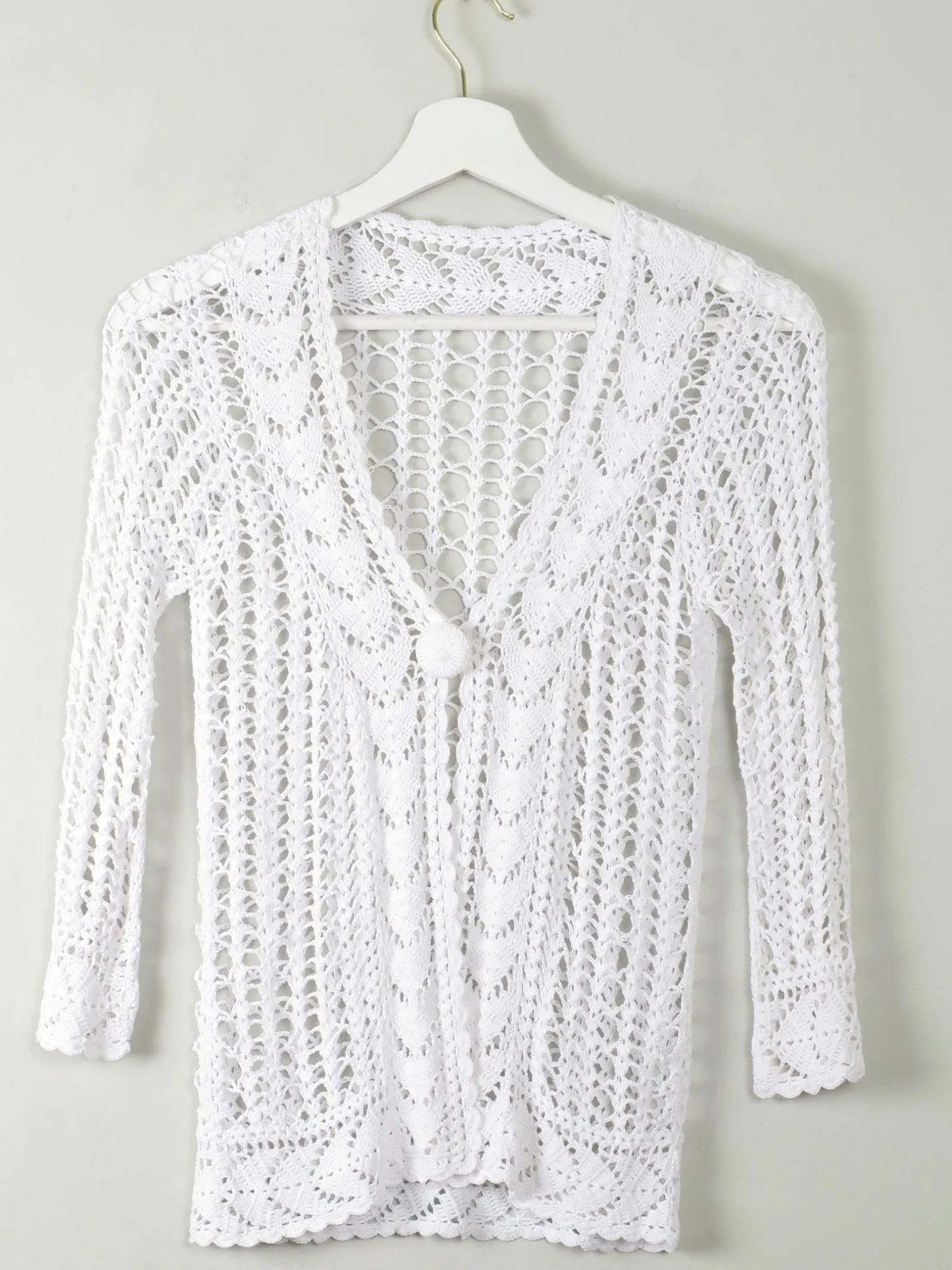 Vintage White Hand Crocheted Cardigan/Jacket S