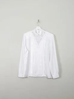 Vintage White High Neck Blouse L/XL