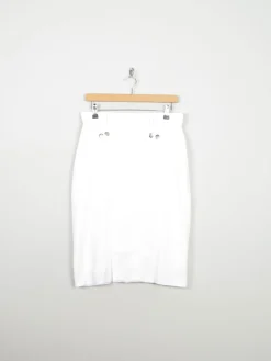 Vintage White Knee Length High Waist Skirt 10/12 30W