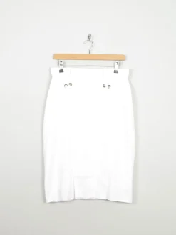 Vintage White Knee Length High Waist Skirt 10/12 30W