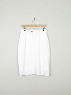 Vintage White Knee Length High Waist Skirt 10/12 30W