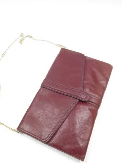 Vintage Wine Leather 1970s  Envelope Bag