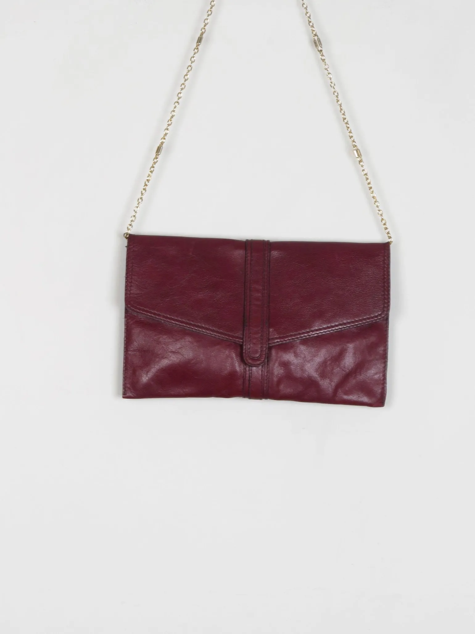 Vintage Wine Leather 1970s  Envelope Bag