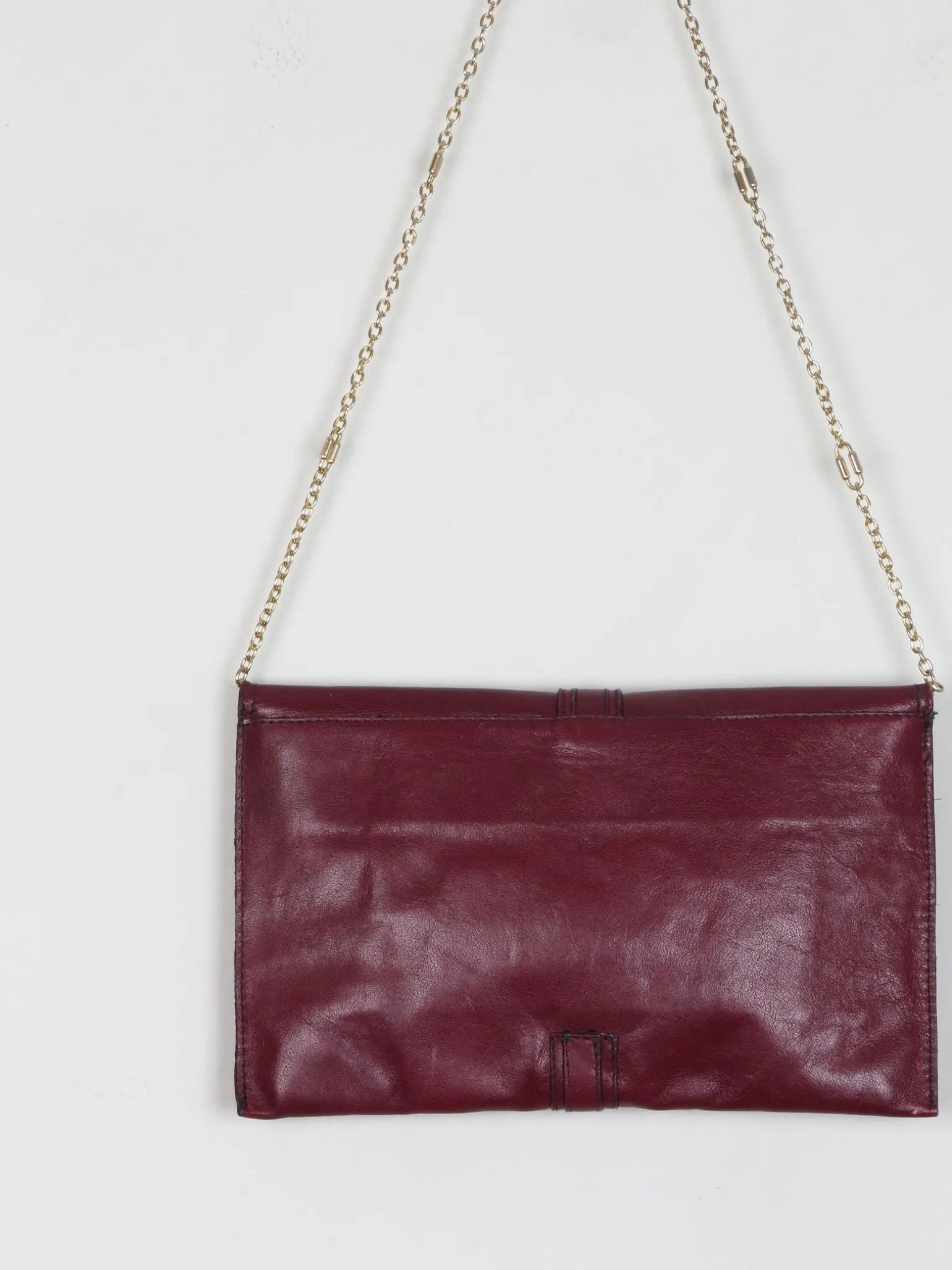 Vintage Wine Leather 1970s  Envelope Bag