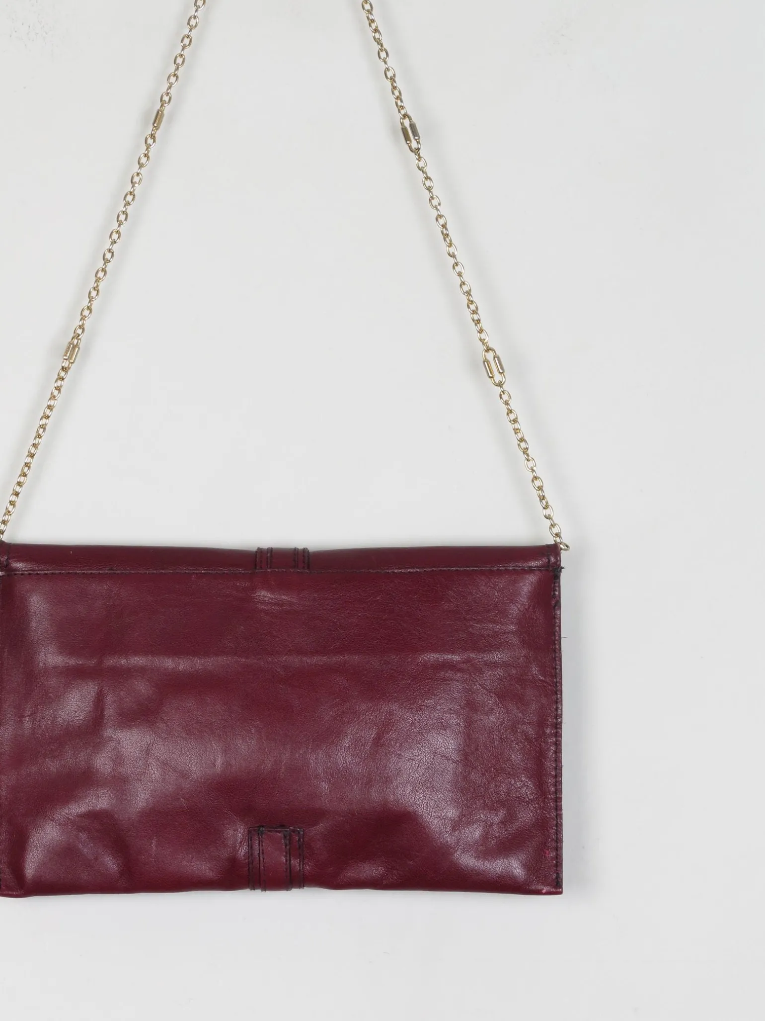 Vintage Wine Leather 1970s  Envelope Bag