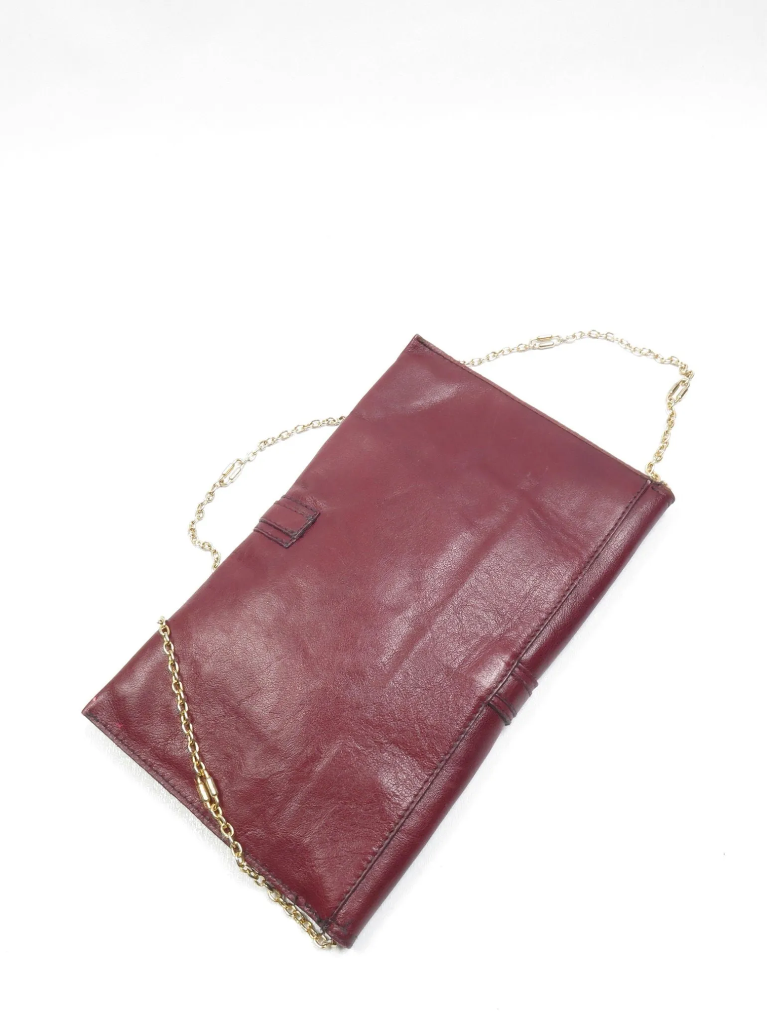 Vintage Wine Leather 1970s  Envelope Bag