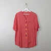 Vintage Women's Coral Blouse With Shell Embroidery M/L
