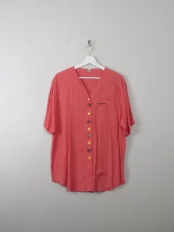 Vintage Women's Coral Blouse With Shell Embroidery M/L