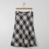 Vintage Wool Check Chevron Midi Skirt 28" W
