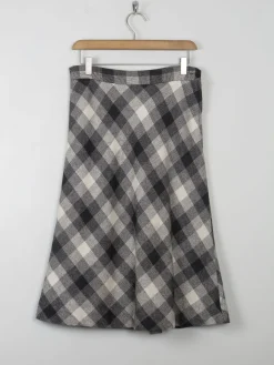 Vintage Wool Check Chevron Midi Skirt 28" W
