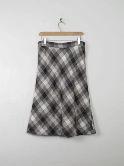 Vintage Wool Check Chevron Midi Skirt 28