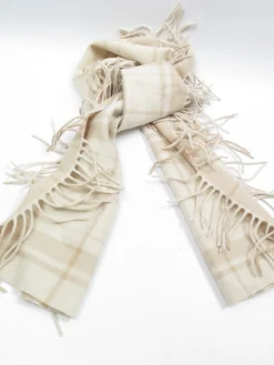 Vintage Wool Cream & Beige Fringed Scarf