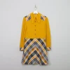 Vintage Yellow Combined 1970s Collared Dress M