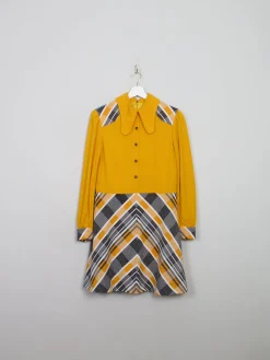 Vintage Yellow Combined 1970s Collared Dress M