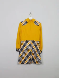 Vintage Yellow Combined 1970s Collared Dress M