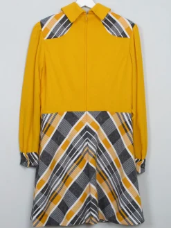 Vintage Yellow Combined 1970s Collared Dress M
