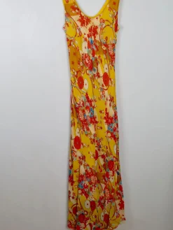 Vintage Yellow Printed Long Dress L