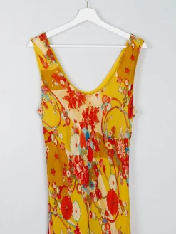 Vintage Yellow Printed Long Dress L