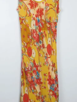 Vintage Yellow Printed Long Dress L