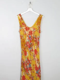 Vintage Yellow Printed Long Dress L
