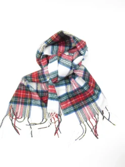 White & Red Wool Mix Tartan scarf