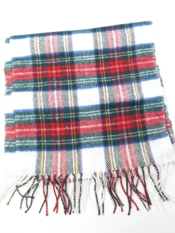 White & Red Wool Mix Tartan scarf