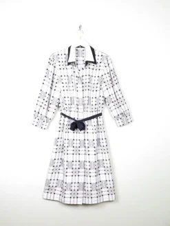 White Check Dress With Collar Knee Length 12/14