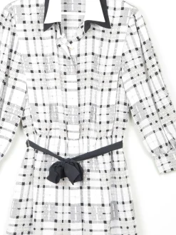 White Check Dress With Collar Knee Length 12/14