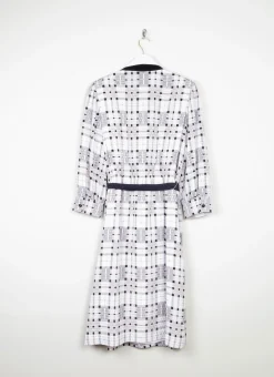 White Check Dress With Collar Knee Length 12/14