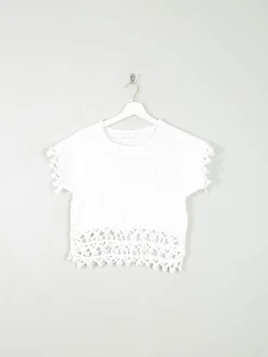 White Cotton Crochet Cropped Top XS/S