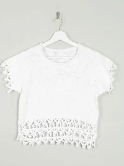 White Cotton Crochet Cropped Top XS/S