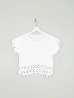 White Cotton Crochet Cropped Top XS/S