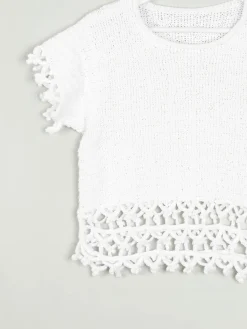 White Cotton Crochet Cropped Top XS/S