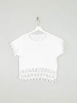 White Cotton Crochet Cropped Top XS/S