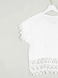White Cotton Crochet Cropped Top XS/S