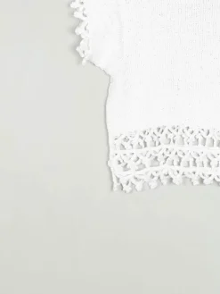 White Cotton Crochet Cropped Top XS/S