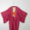 Wine Silk Striped Mid Length Vintage  Kimono Haori  M