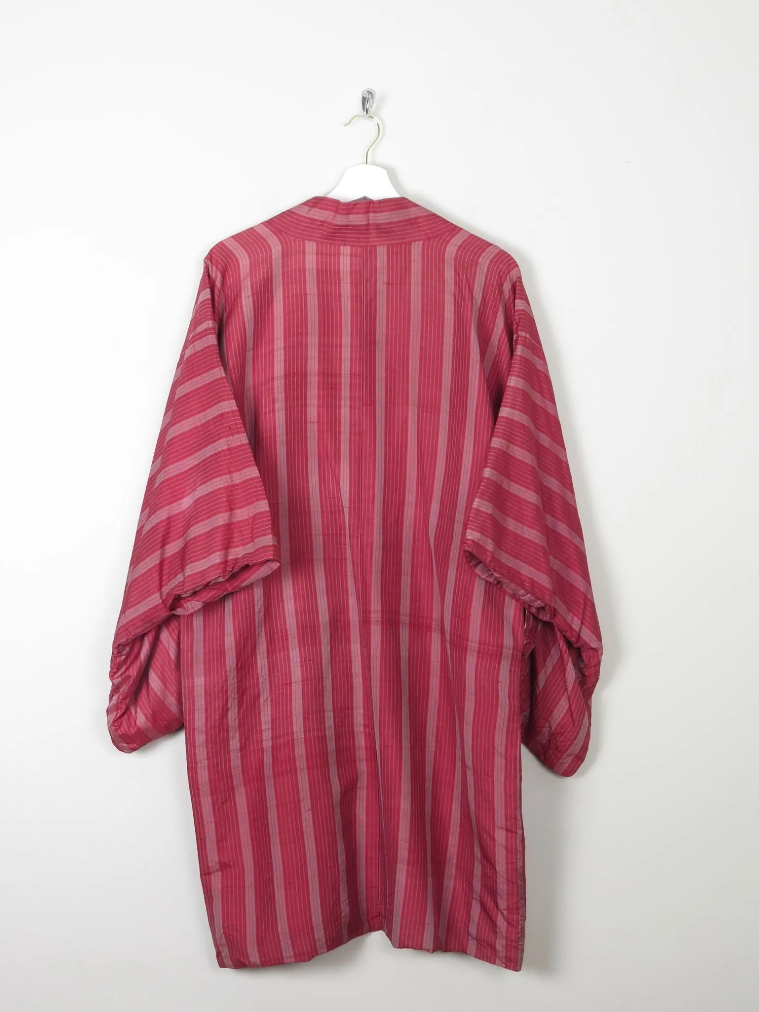 Wine Silk Striped Mid Length Vintage Kimono Haori M