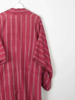 Wine Silk Striped Mid Length Vintage Kimono Haori M