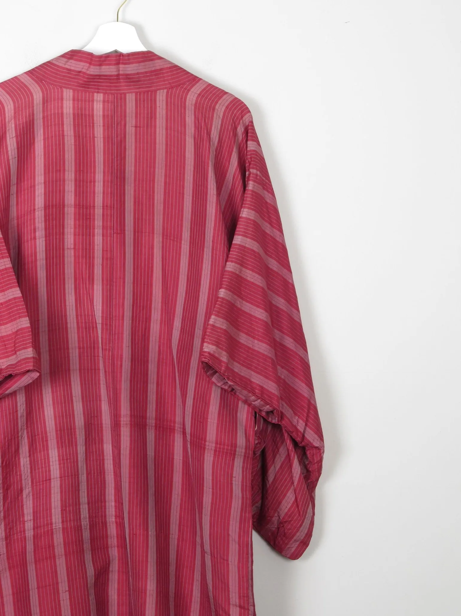 Wine Silk Striped Mid Length Vintage Kimono Haori M