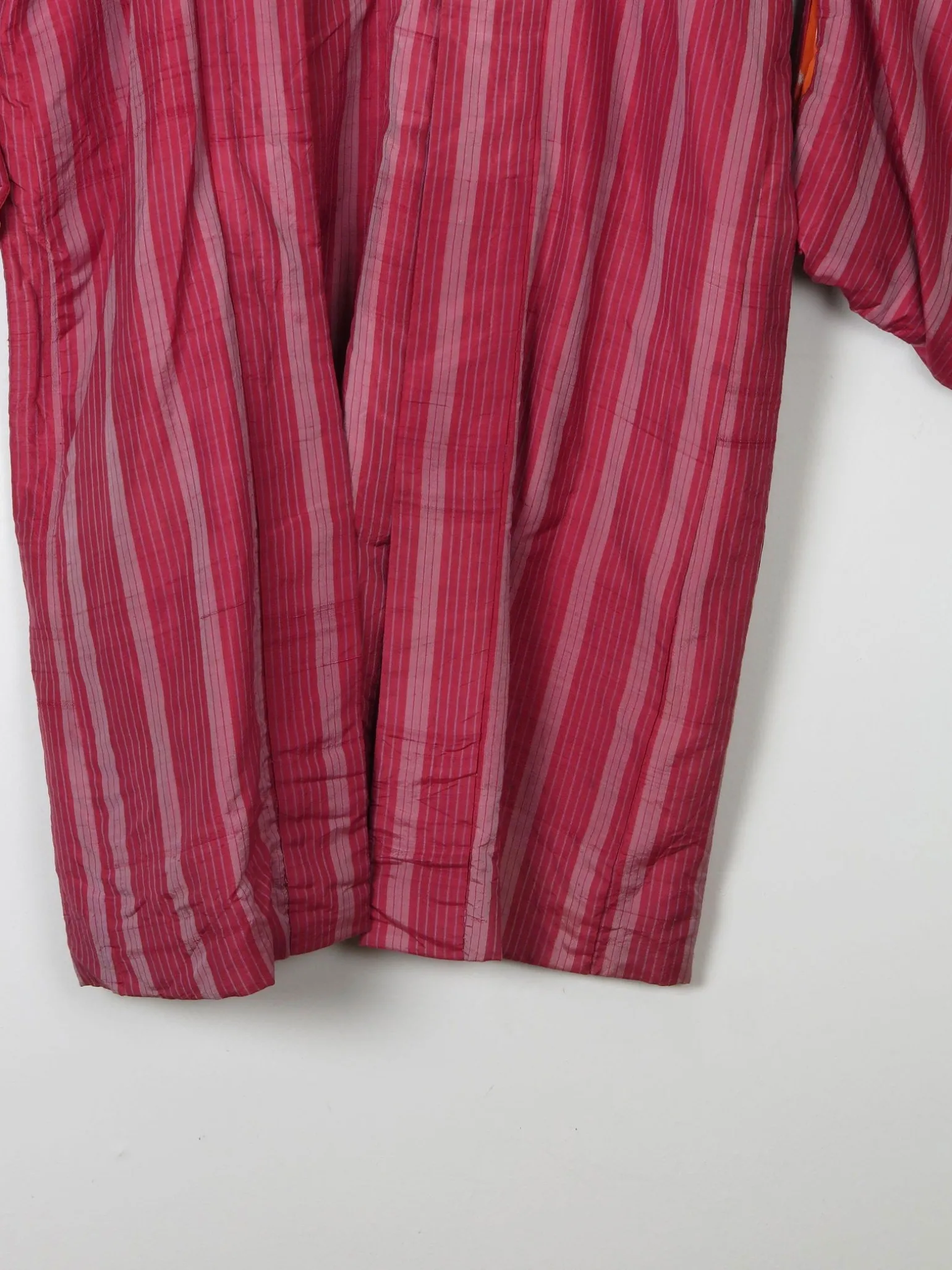 Wine Silk Striped Mid Length Vintage Kimono Haori M