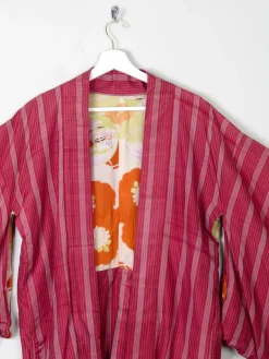 Wine Silk Striped Mid Length Vintage Kimono Haori M