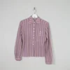Women 's Pink Striped Vintage Blouse With Collar S