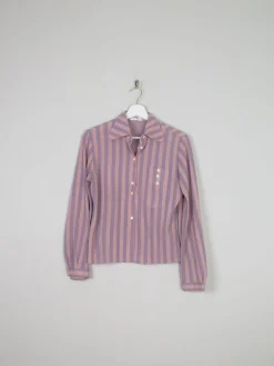 Women 's Pink Striped Vintage Blouse With Collar S