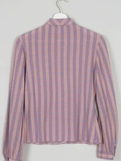 Women 's Pink Striped Vintage Blouse With Collar S