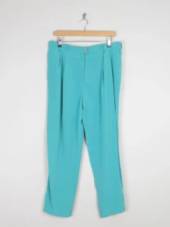 Women's Aqua Turquoise Floaty High Waist Vintage Trousers 34" W/ L