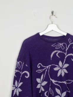 Women's Aubergine Vintage Jumper With Lurex Floral Motifs S/M